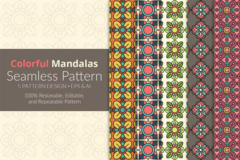 Colorful Mandalas Seamless Patterns