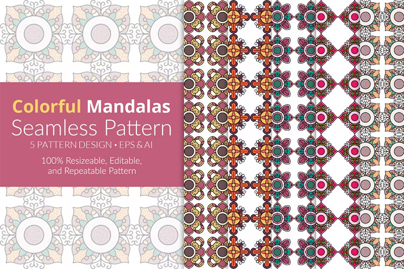 Colorful Mandalas Seamless Patterns