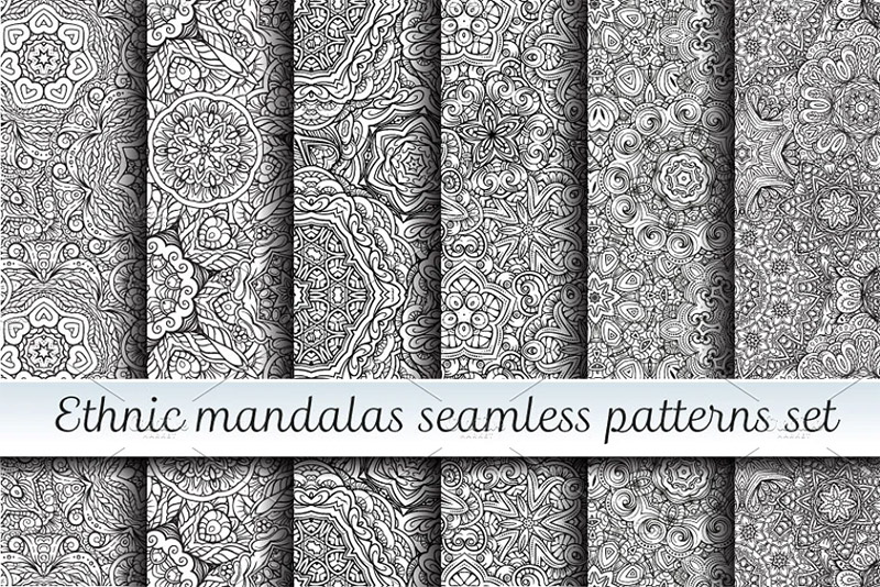 Ethnic Mandala Seamless Pattern Set