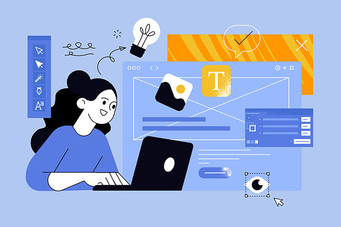 Illustration of a designer with a wireframe